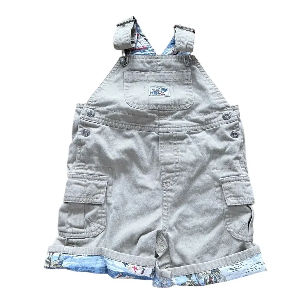 Vintage Children’s Place PLC Island Khaki Hawaiian Print Short Overalls Size 18M